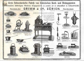 1898 Catalogue Grimm, première fabrique Suisse d'appareils à cuire et à chauffer à l'électricité