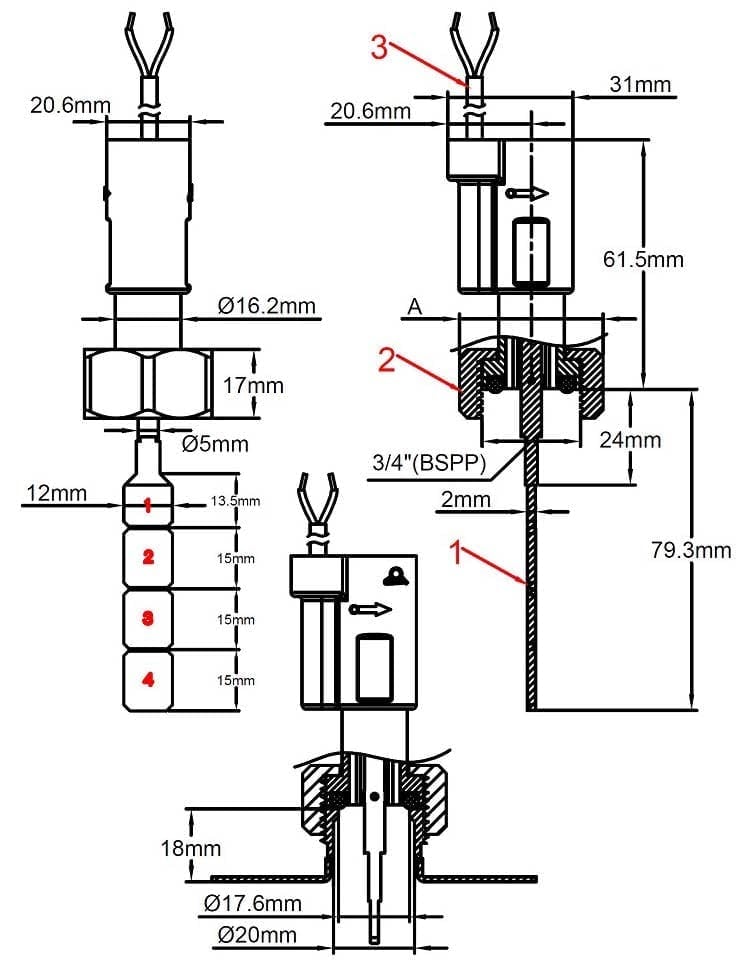 Common Reed Flow Switch Paddle flow switches, reed switch contact, external body – JPC France