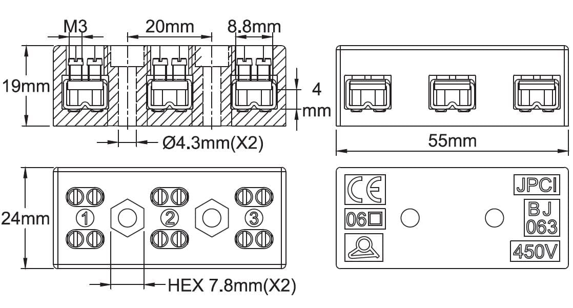 Kit De 7 Borniers à Levier 2 Entrées / 10 Sorties - 32A 600V, Montage Rail DIN Ou Vis, Pour Câblage électrique